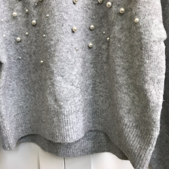 H&M Pearl Accent Wool Blend Gray Pullover Sweater Dressy Modern Preppy - Picture 5 of 11
